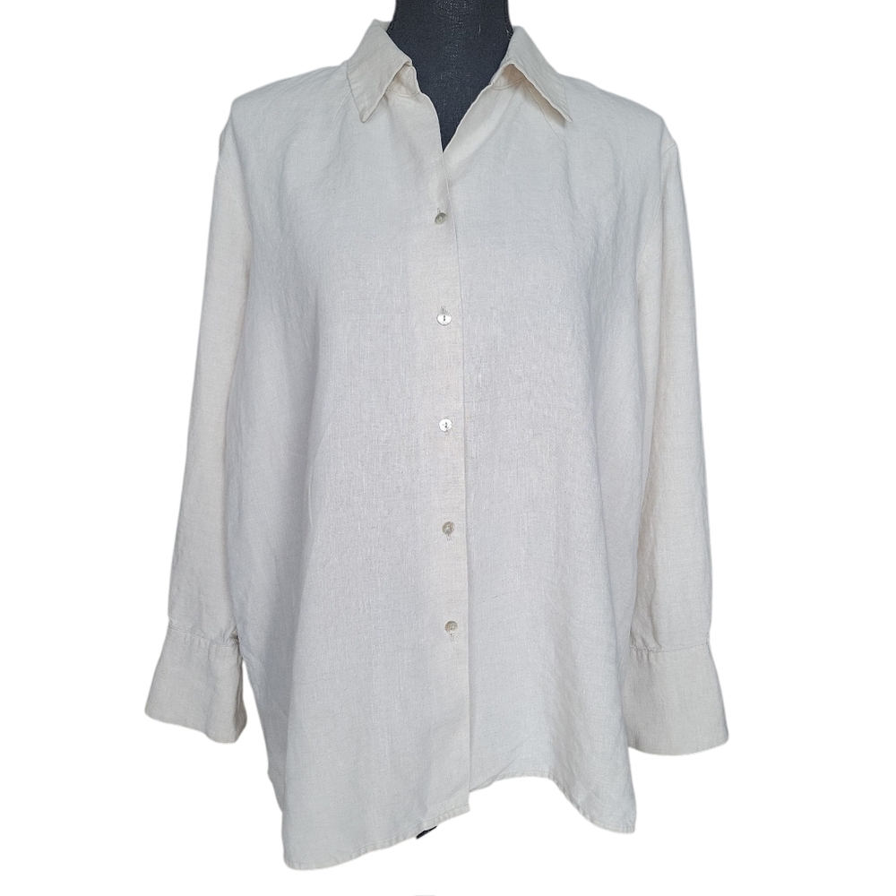 Edward 100% Irish Linen Neutral Beige Button Front Shirt Women's Size L
